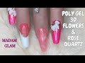 Madam Glam Nails Set | 3D Flowers &amp; Rose Quartz/Marble With Poly Gel