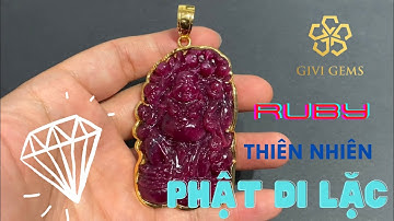 GiviGems | Mạt dây chuyền Ruby thiên nhiên chạm Phật Di Lặc bọc vàng