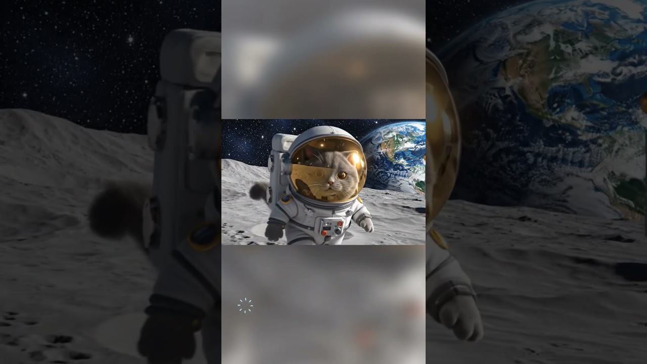 A cute fluffy cat wearing small astronaut gear walking on the moon 