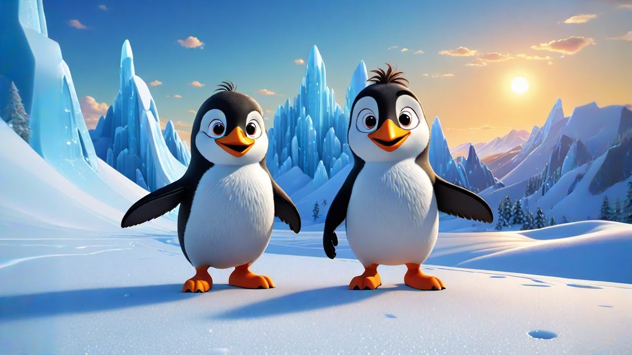 Two Little Penguins Slide on Ice | Winter Fun Song for Kids | Animal ...