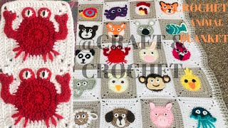 Crochet Crab/ Crochet animal blanket/Part:15