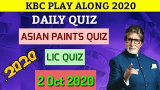 2 Oct 2020 | Daily Quiz | KBC Play Along 2020 | Asian Paints Quiz | LIC Quiz | Play Along Answers screenshot 5