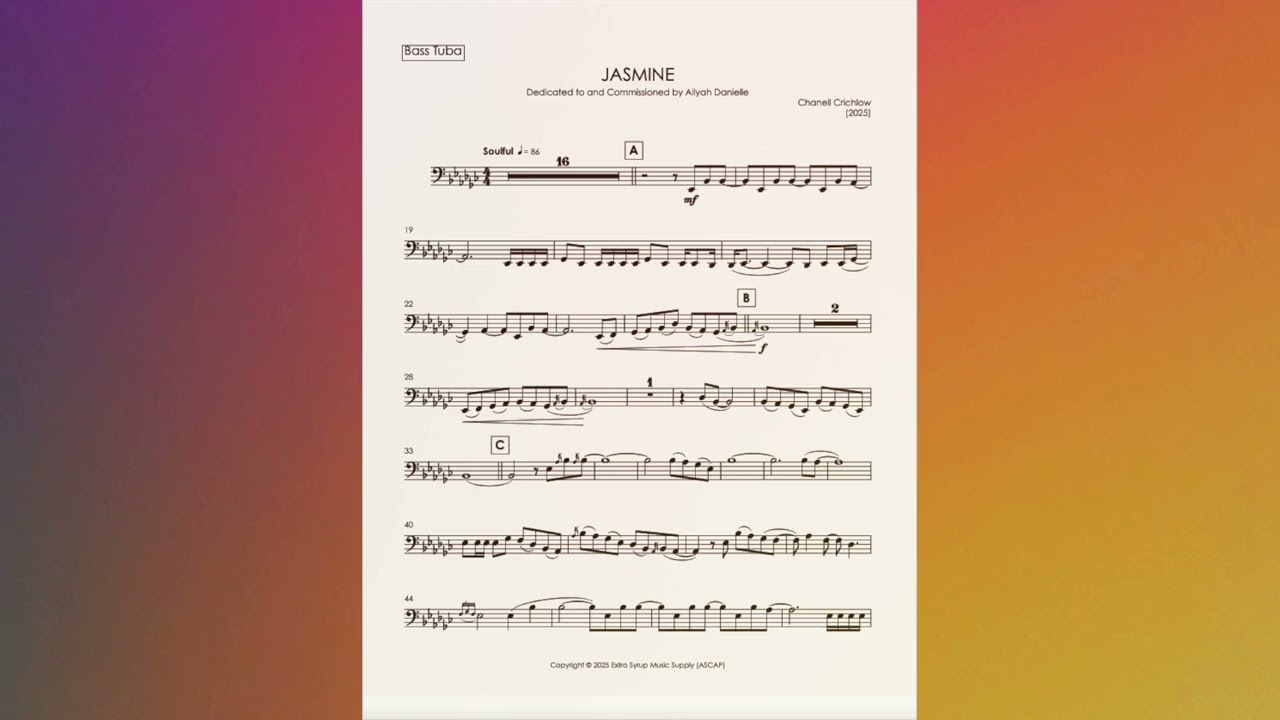 Jasmine for Bass Tuba and Piano (2025) - Chanell Crichlow - Score Follow