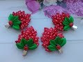 Заколочки "Клубника" для волос из лент МК Канзаши  / Hair clips "Strawberry" for hair from ribbons