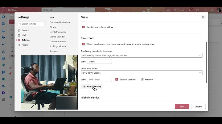 How to set up your Outlook Calendar to display different time zones