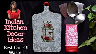 Indian Kitchen Decor In Low Budget |Spatula Container & Chopping Board DIY bestoutofwaste diy