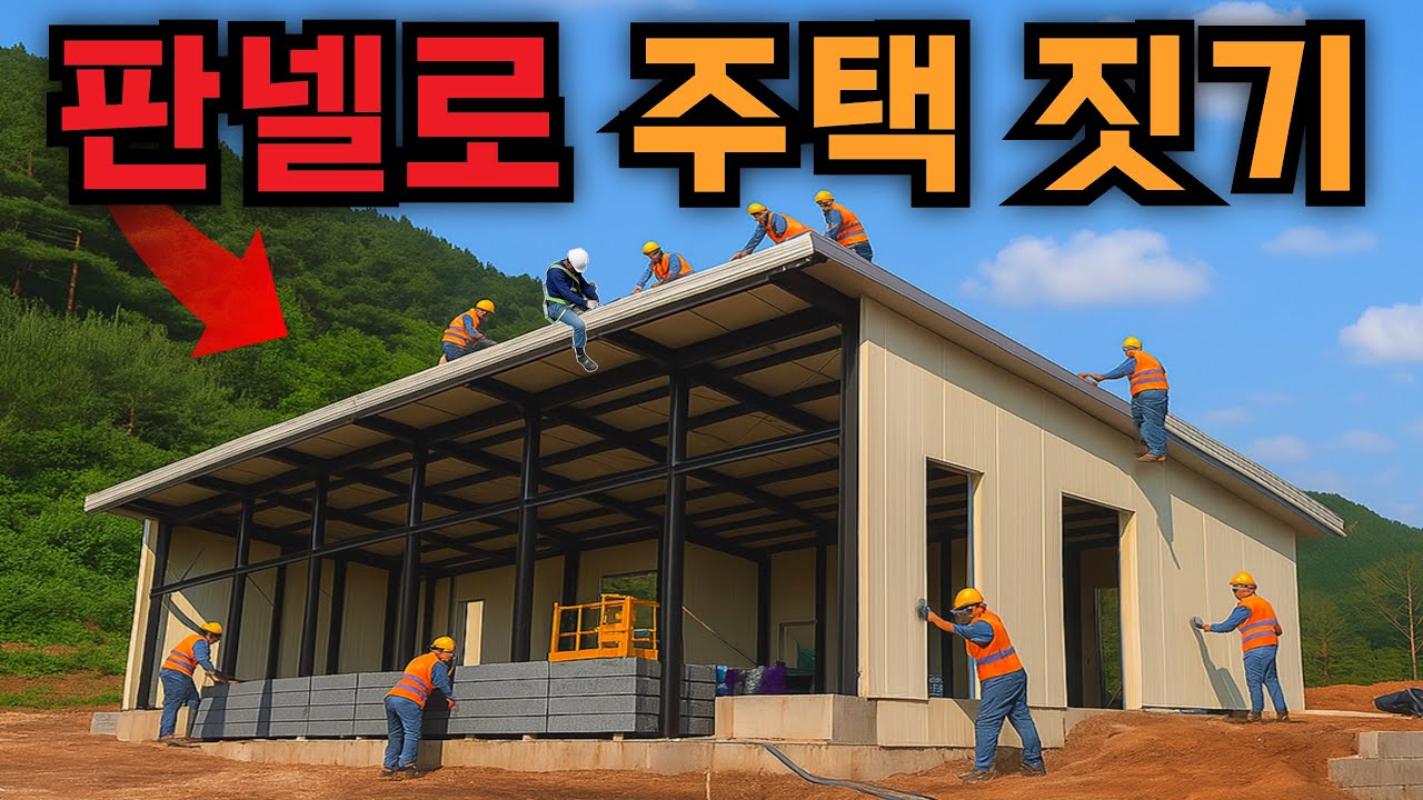 이게 집이라고? 단 하루 만에 H빔 철골 위에 징크판넬과 샌드위치판넬로 조립식주택 한 채 완공했습니다. 강원도 홍천 43평 판넬주택! 경량철골주택 아니고 H빔주택 입니다.