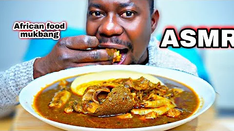 ASMR FUFU WITH SPINACH SOUP AND ASSORTED MEAT MUKBANG |AFRICAN FOOD MUKBANG ( eating sounds)