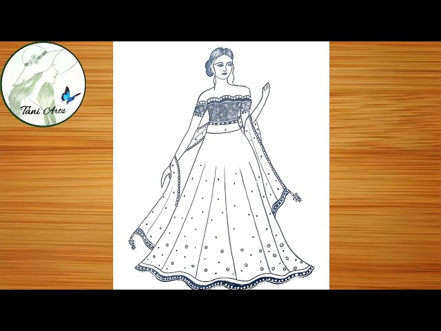 Bridal Lehenga illustration | how to draw heavy bridal lehenga | Asmita Art  - YouTube