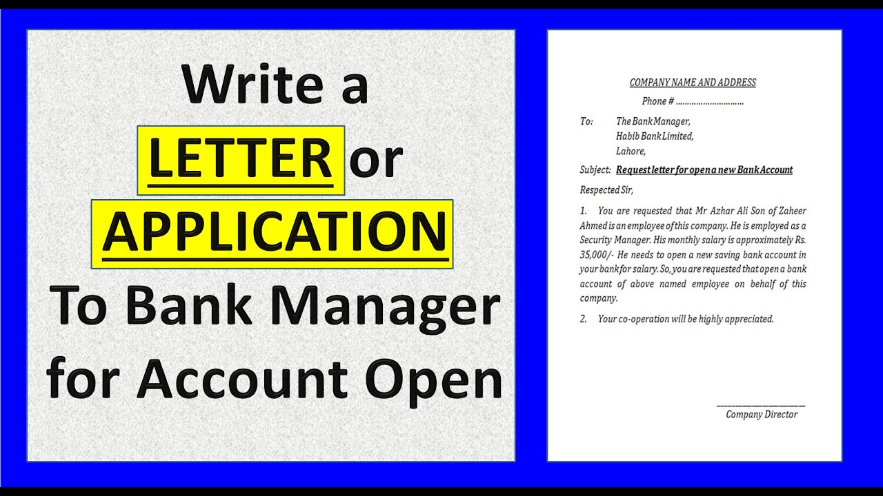 How to write a letter or application to Bank Manager for open a new bank  account