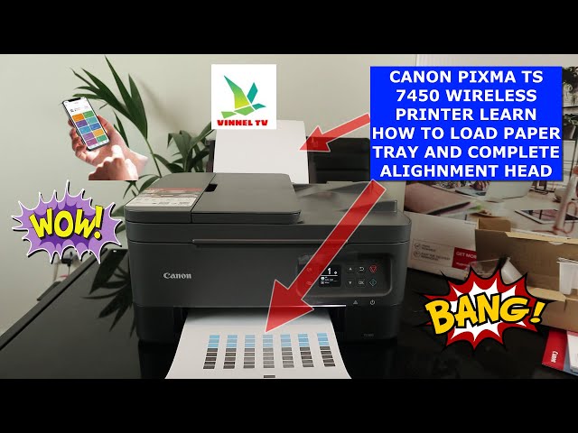 CANON PIXMA TS7450 WIRELESS PRINTER LEARN HOW TO LOAD PAPER TRAY AND  COMPLETE ALIGNMENT HEAD - YouTube