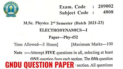 Gndu Msc Physics 2nd Semester Electrodynamics Question Paper | Msc Physics 2nd Sem Question Paper