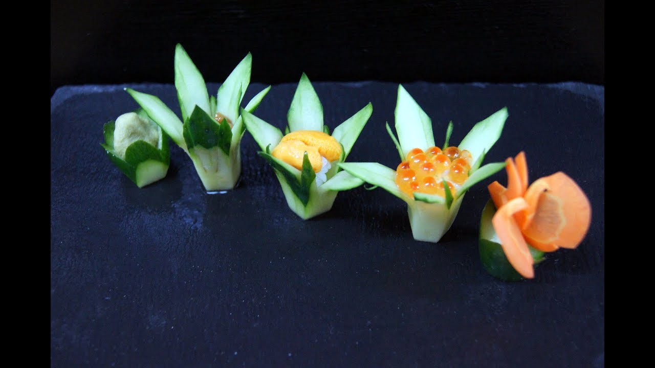 きゅうりの飾り切り保存版 キュウリの花 Cucumber Flower Vegetable Carving Youtube