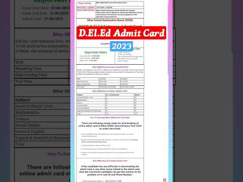 D.El.Ed Admit Card Download Link in description.