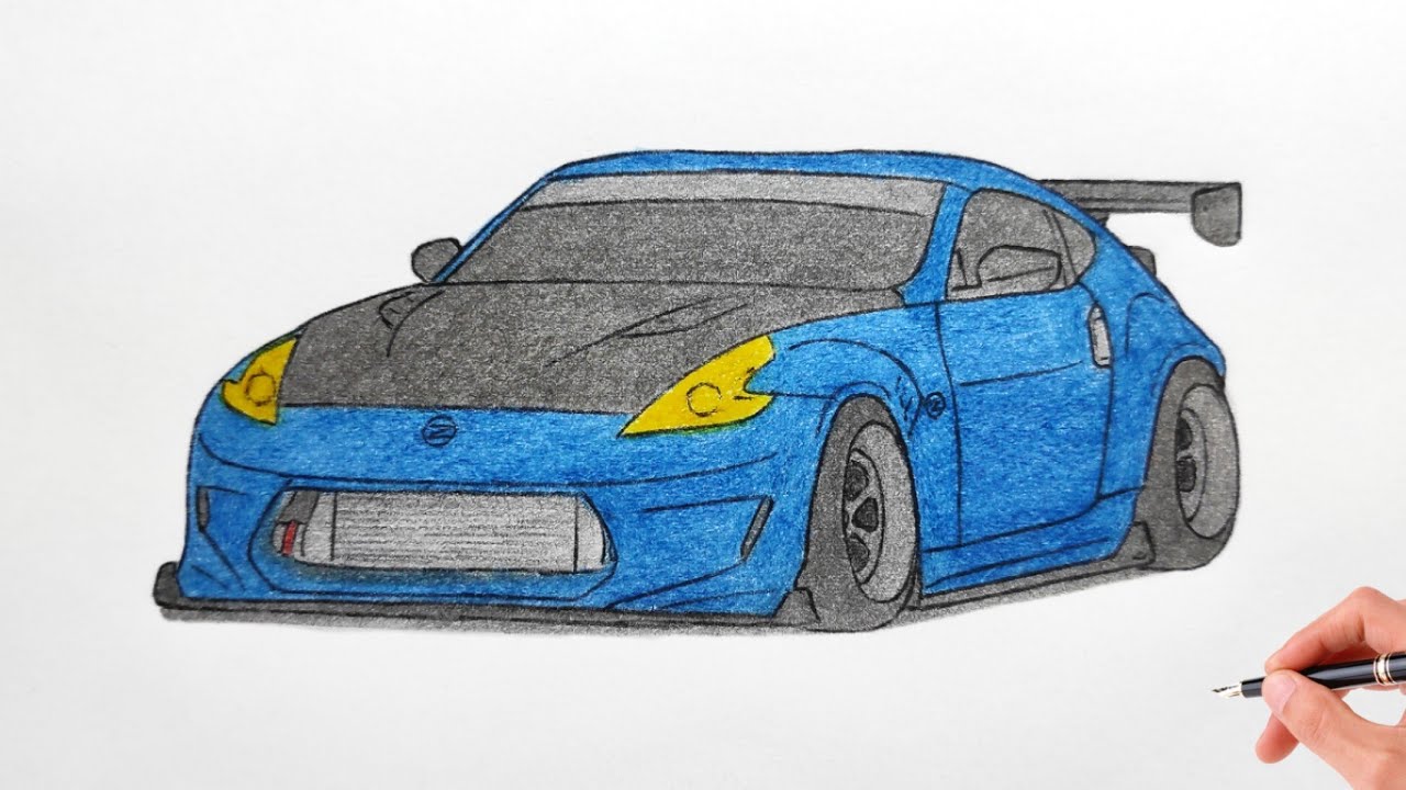 似顔絵 How to draw a NISSAN 370Z widebody 2009 / drawing car