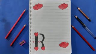 تزيين دفتر المدرسة بالرسم فكرة جديدة برسم حرف R مع رسم قلوب على الدفتر من الداخل 'رسم قلوب وحرف R