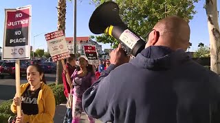 Hundreds of Culinary Union members on strike outside the Virgin Las Vegas