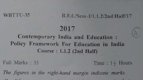 wbuttepa B.Ed. 1St semester question|course 1.12 2nd half2017|policy framwork for education in India