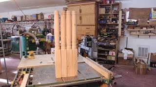 Sam turns 4 table legs. He shows the process for making the legs as identical as possible. This video shows some great closeup 