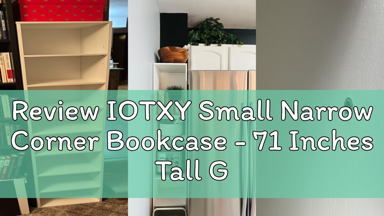Review IOTXY Small Narrow Corner Bookcase - 71 Inches Tall Gap Freestanding Storage Cabinet, 8 Latti