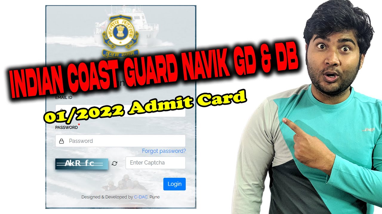 Admit Card of Indian Coast Guard Navik GD & DB, Yantrik 01/2022