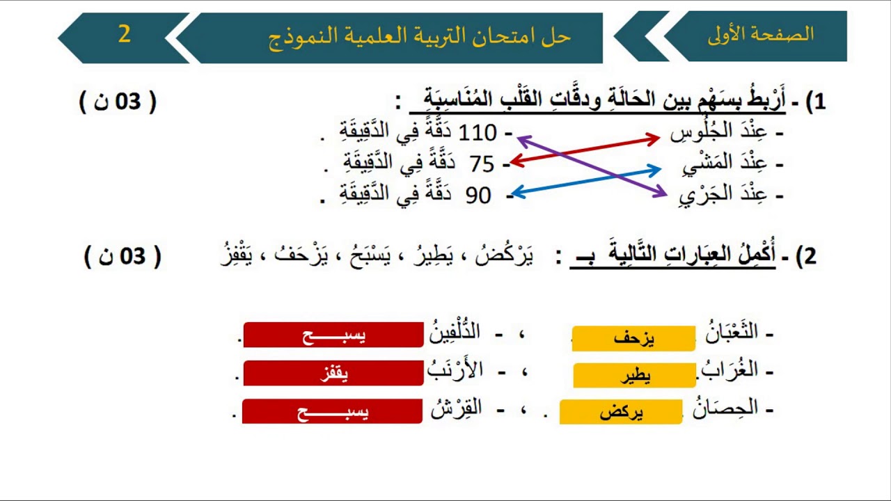 حل امتحان الفصل الأول في مادة التربية العلمية / السنة الثالثة ابتدائي 2018-2019