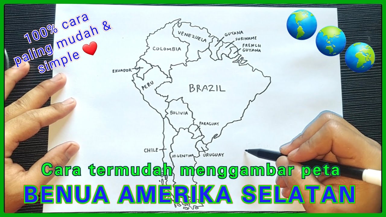 Cara termudah menggambar PETA BENUA AMERIKA SELATAN | HOW TO DRAW SOUTH ...