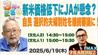 【自民 選択的夫婦別姓を継続審議に！】新米価格低下にJAが懸念？…他 2025/6/19（木）文化人① 15:00~15:30『3時のまさるアワーMAX』後半