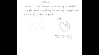 Finding the radian measure of a central angle subtended by an arc