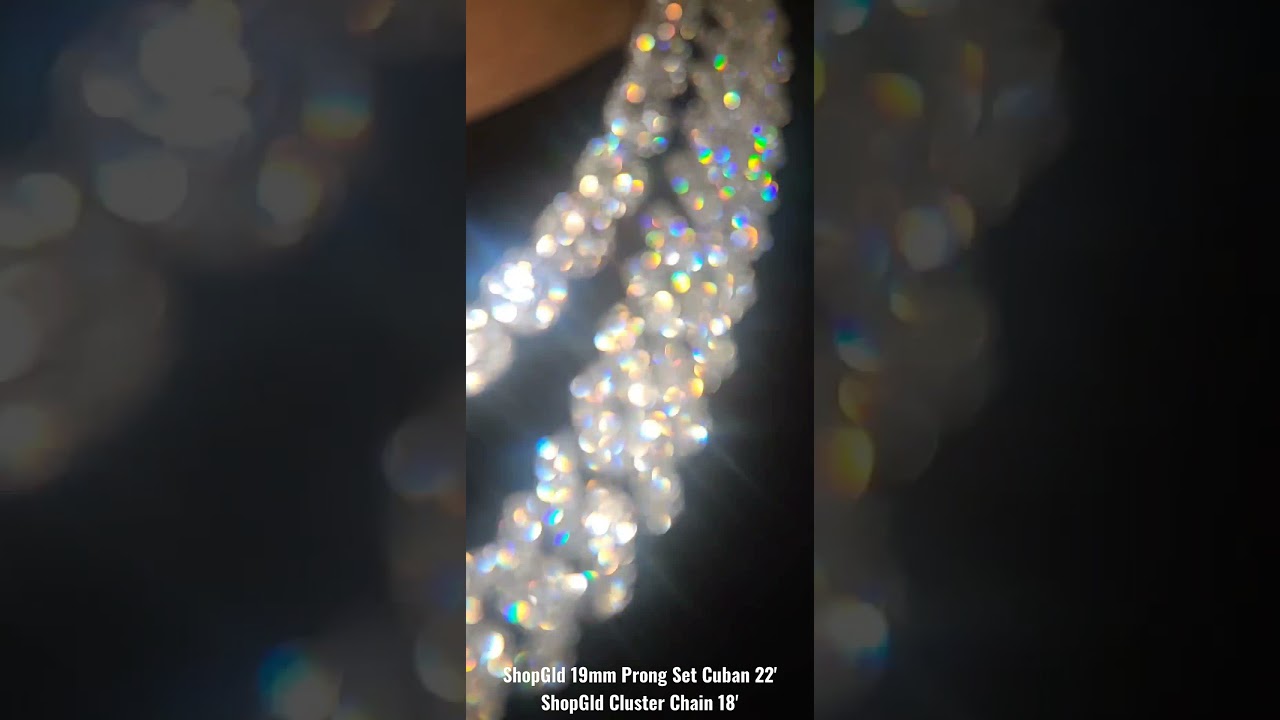 ShopGld 19mm Prong Set Cuban  & Cluster Chain 