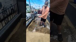 Austin's pool tech shock pretreating a concrete patio #pressurewashing