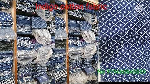 Hand block printed indigo cotton fabric. Sanganeri block indigo fabric