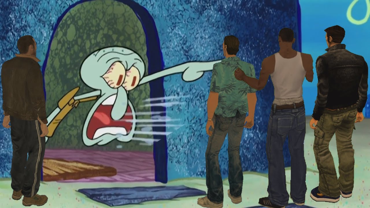 Squidward screaming at every GTA protagonist