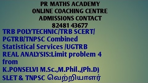 TRB POLYTECHNIC/TRB SCERT/PGTRB/TNPSC Combined Statistical Services /UGTRB ANALYSIS:Limit problem 4