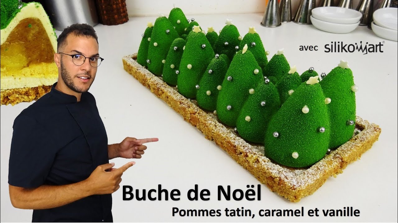 recette BÛCHE DE NOËL pommes tatin, caramel et vanille avec Silikomart 