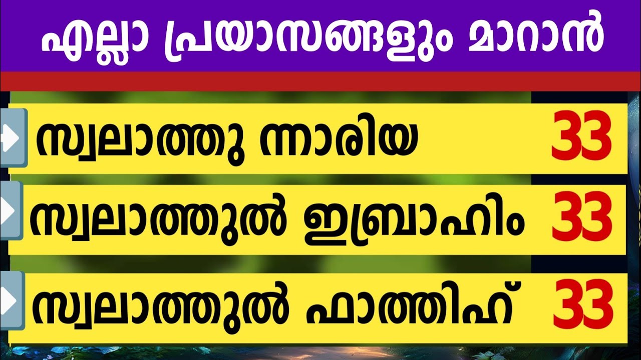 എല്ലാ പ്രയാസങ്ങളും മാറാൻ അത്ഭുത ഫലമുള്ള 3 സ്വലാത്തുകൾ കൂടെ ചൊല്ലാം. 33 തവണ.swalathul fathih, ibrahim
