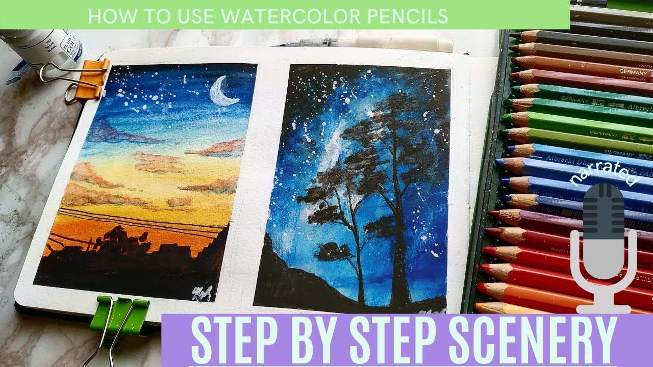 How to use watercolor pencils for scenery - YouTube