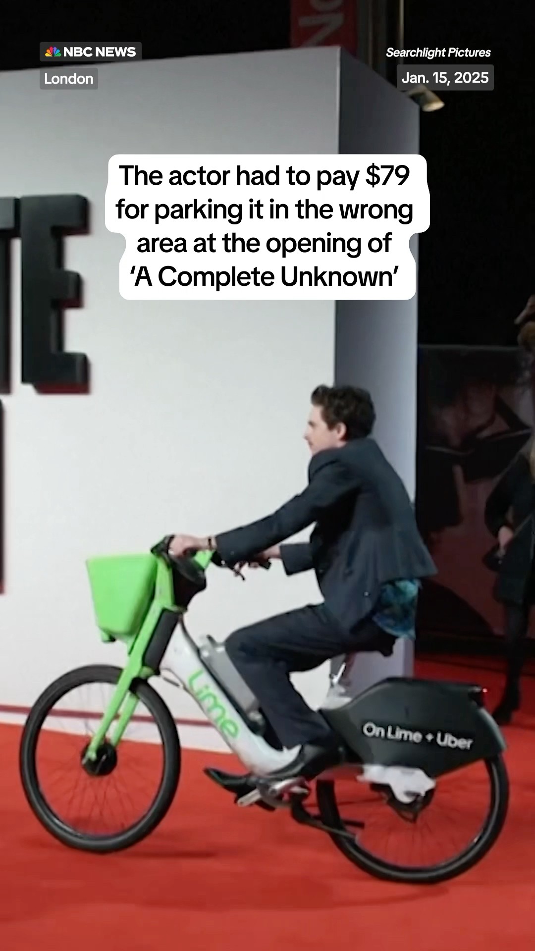 Timothée Chalamet said he was fined after riding a Lime bike to a premiere of 'A Complete Unknown.'