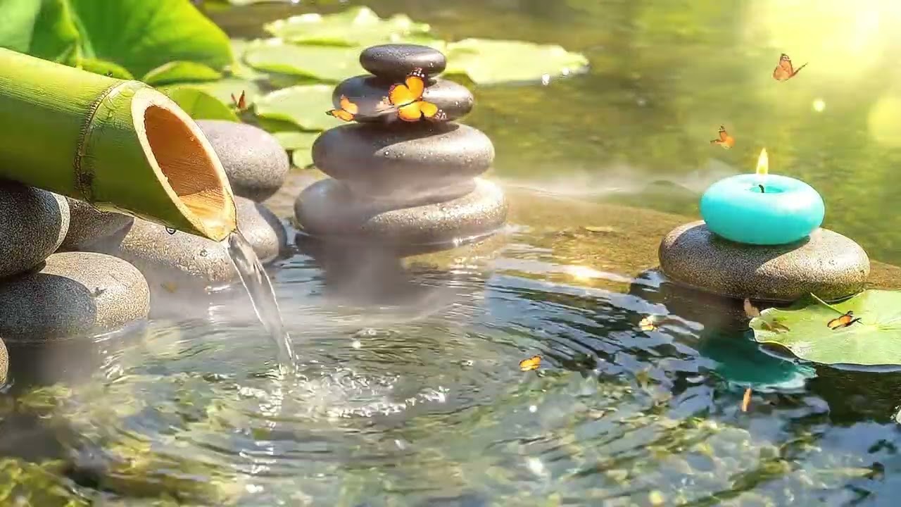 3 Hours Soothing Relaxation Music - Soft Piano + Bamboo Water Fountain for Calm Anxiety