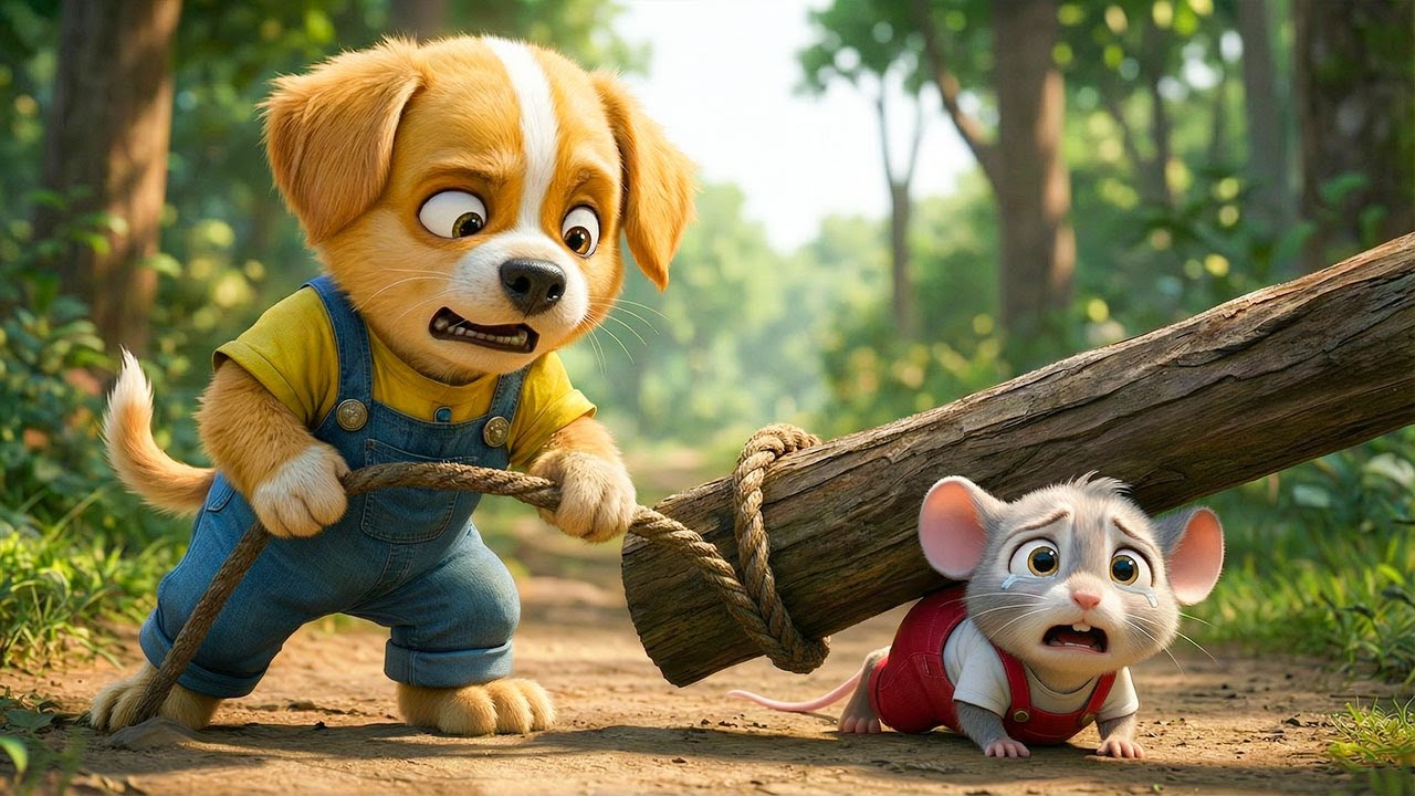 😱Baby Puppy Risks His Life to Save a Baby Mouse Trapped Under a Falling Tree 🌳🐭💔 Becomes a Hero