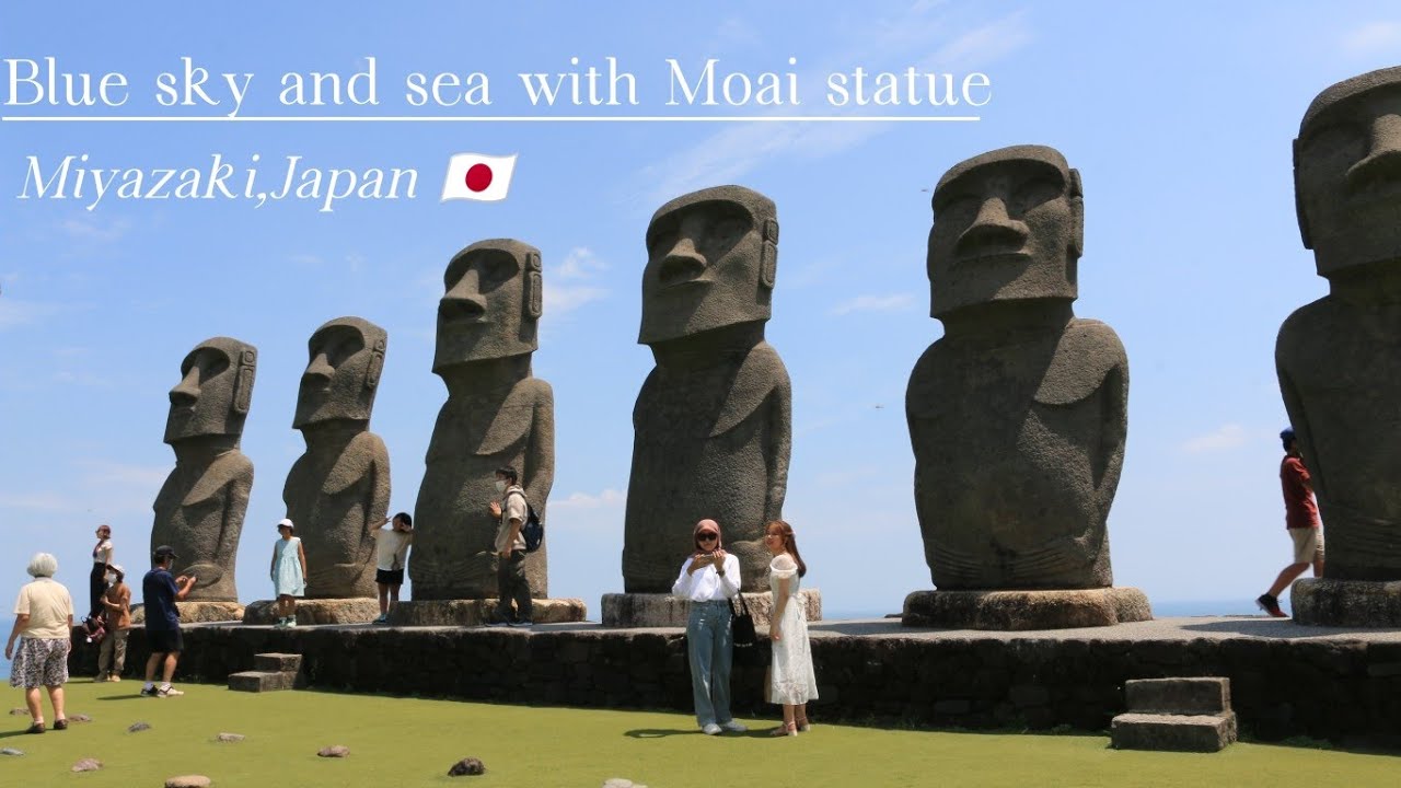 Blue sky and sea with Moai statue in Japan YouTube