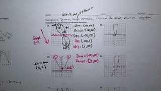 Domain range, Increase decrease, positive negative from a graph