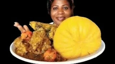 African food mukbang/ yellow garri fufu with spicy ogbono soup Nigeria food ASMR 😋