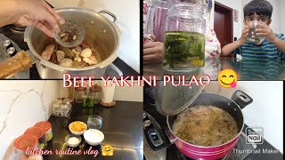 Daily kitchen routine vlog 🤗_ mango yogurt shake _ Beef yakhni pulao