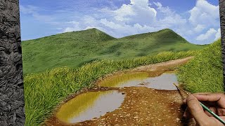 🎨 Landscape Oil Painting - Puddle on the path | Timelapse | The Color Scape