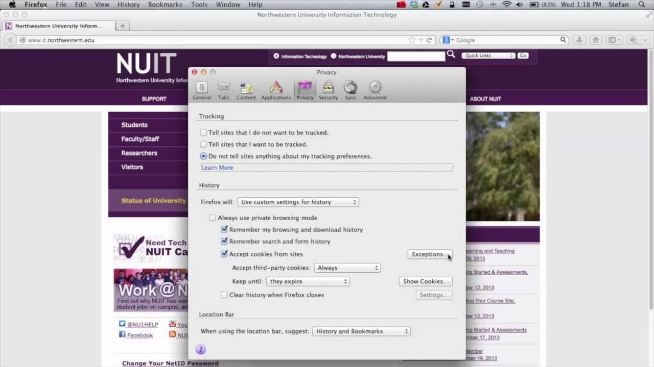 clear cookies and cache in firefox mac os x