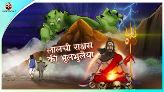 लालची राक्षस की भूलभुलैया | Monster on the Hilltop | Hindi Moral Stories | Stories in Hindi screenshot 2