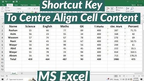 Shortcut key to Centre Align Cell Content in Excel | Keyboard shortcut to Centre Align Text in Excel