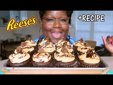 EASY REESE'S PEANUT BUTTER CUPCAKES RECIPE + EATING 먹방