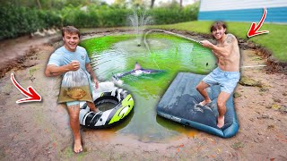 1v1 Build your own WATERCRAFT fishing CHALLENGE!? (for backyard pond)